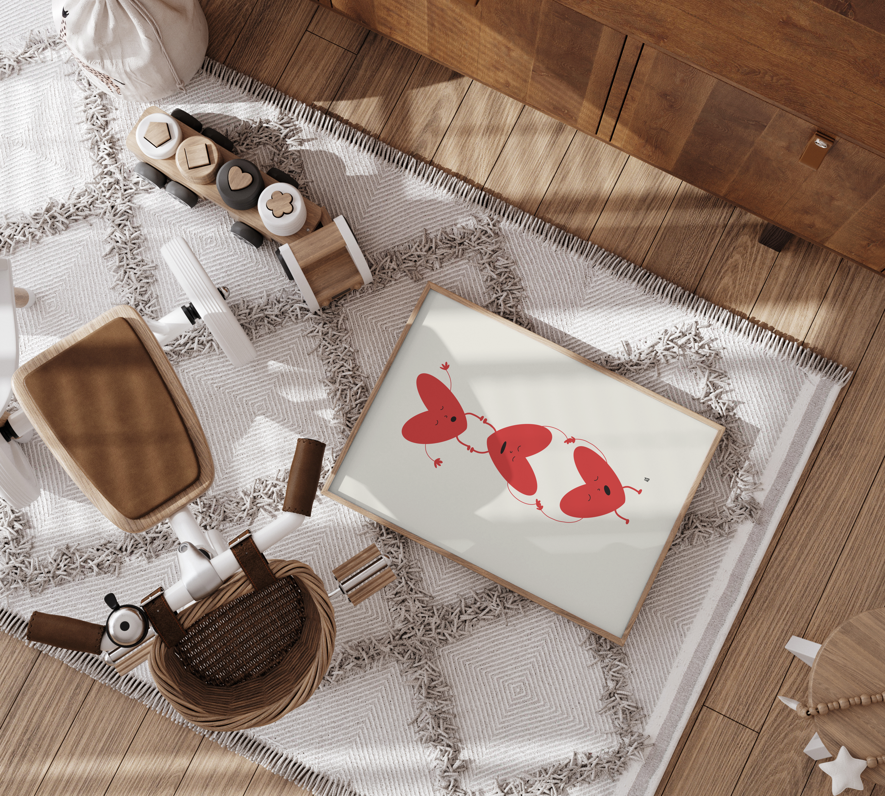 alt="Póster infantil Corazones rebeldes en papel mate grueso – decoración divertida y original para habitación de niños"