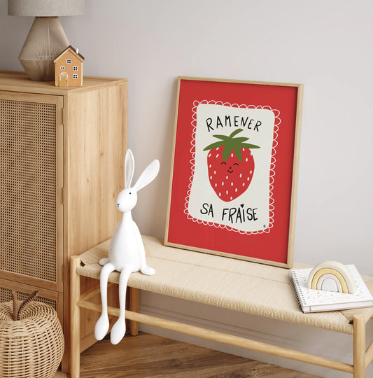 Póster decorativo “Fresa” con marco – Lámina divertida y colorida para habitación infantil - Kago Studio