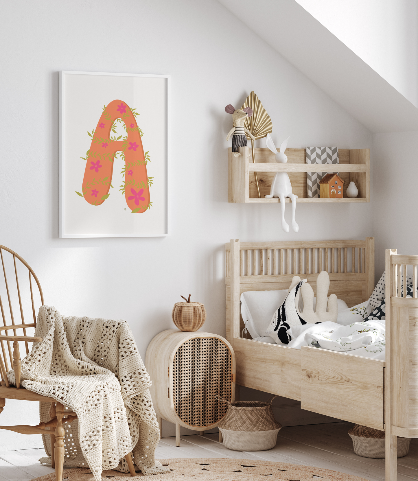 alt="Póster infantil Letra A en papel mate grueso – decoración divertida y original para habitación de niños"