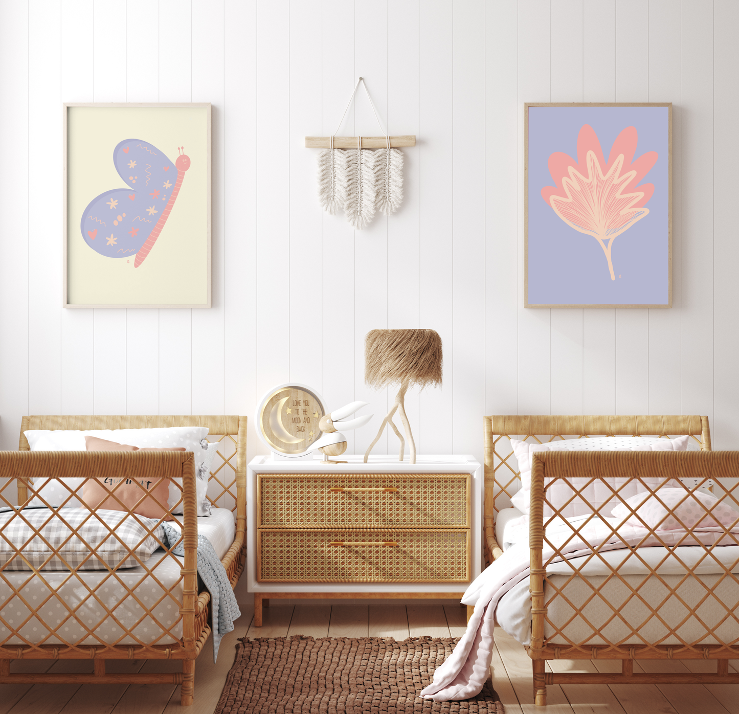 alt="Póster infantil Mi planta  y mariposa en papel mate grueso – decoración divertida y original para habitación de niños"