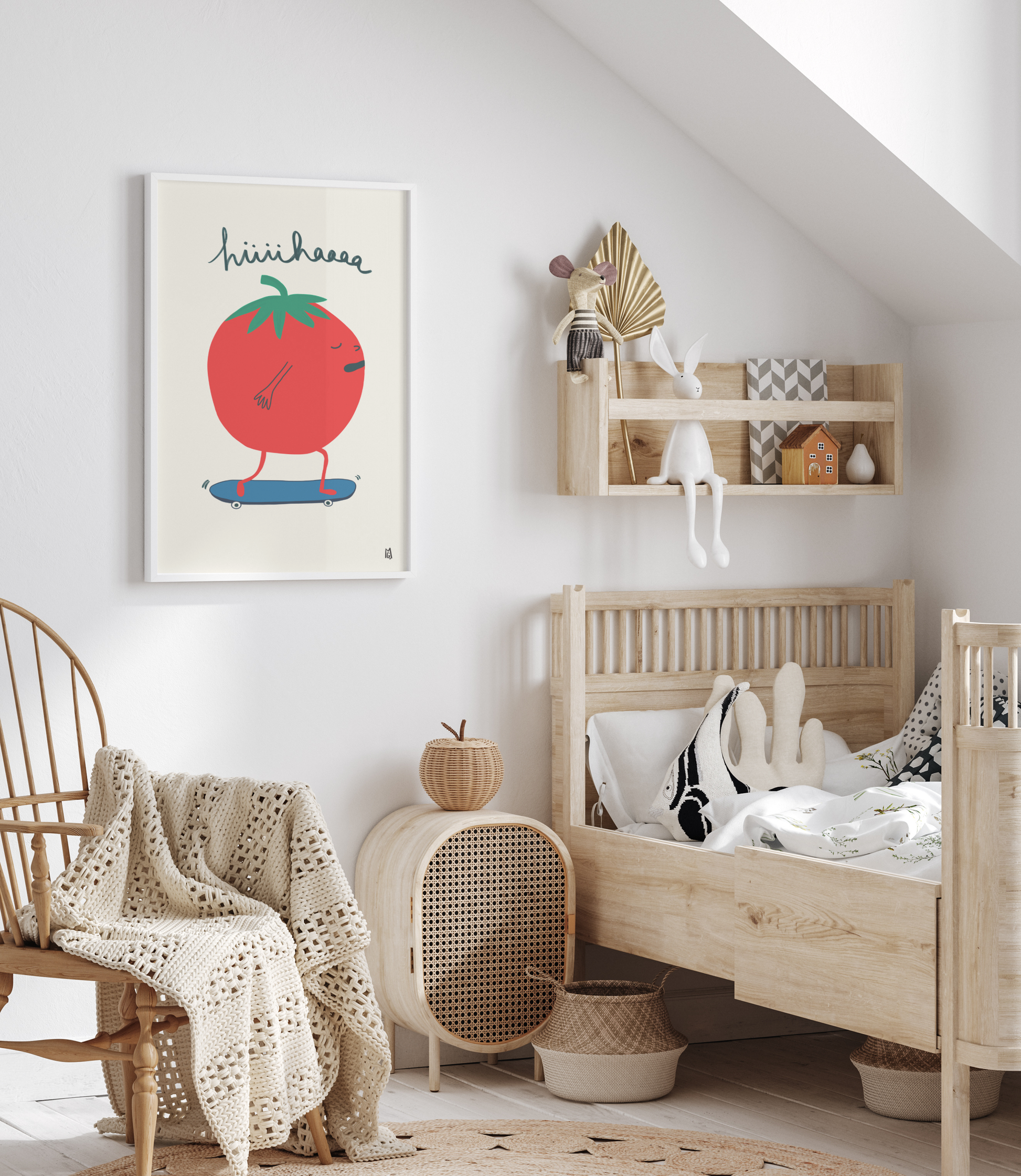 alt="Póster infantil Bold Tomato en papel mate grueso – decoración divertida y original para habitación de niños"
