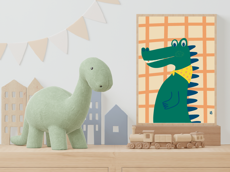 alt="Póster infantil Cocodrilo en papel mate grueso – decoración divertida y original para habitación de niños"