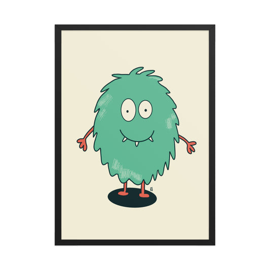 alt="Póster infantil monstruo peludo verde sobre papel mate grueso – decoración divertida y original"