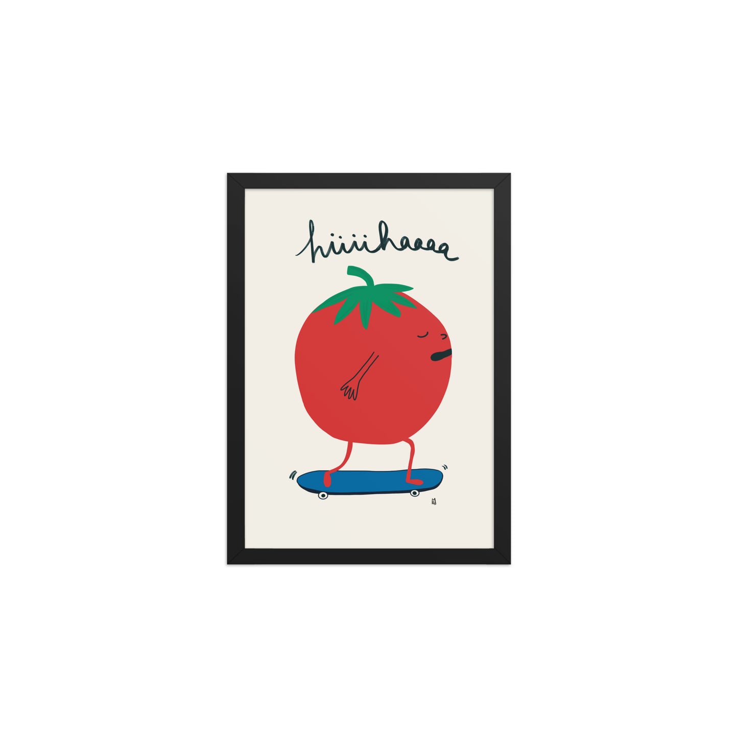 alt="Póster infantil tomate en monopatín sobre papel mate grueso – decoración divertida y original"