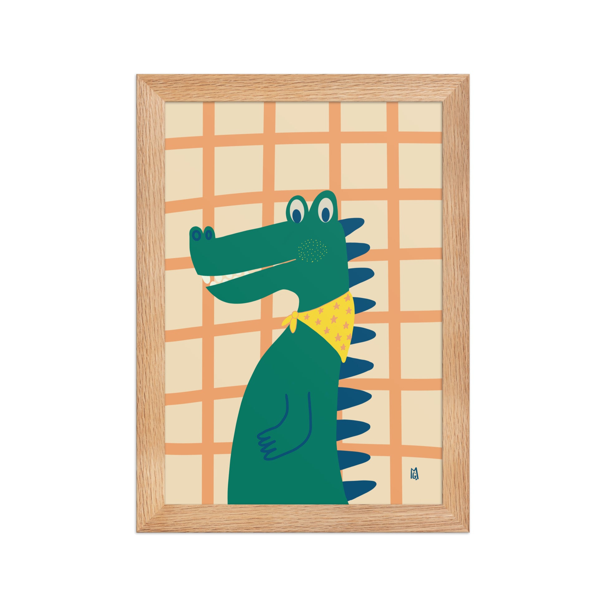 alt="Póster infantil cocodrilo con marco sobre papel mate grueso – decoración adorable para cuarto de niños"