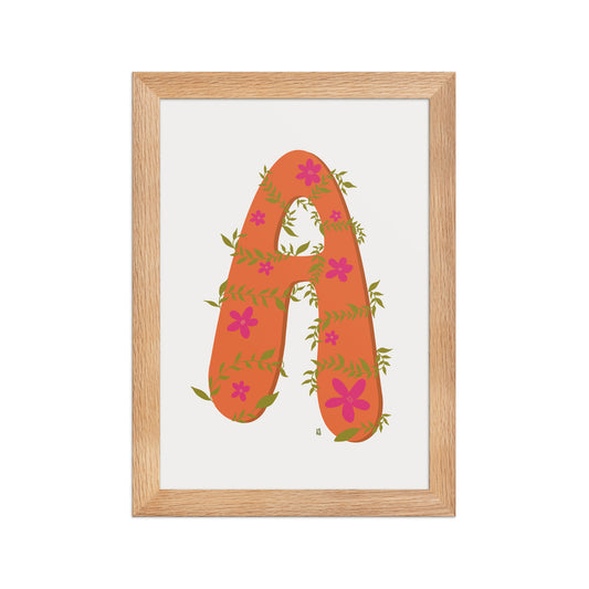 Póster decorativo “Letra A floral naranja” – Lámina elegante para decoración infantil y creativa - Kago Studio