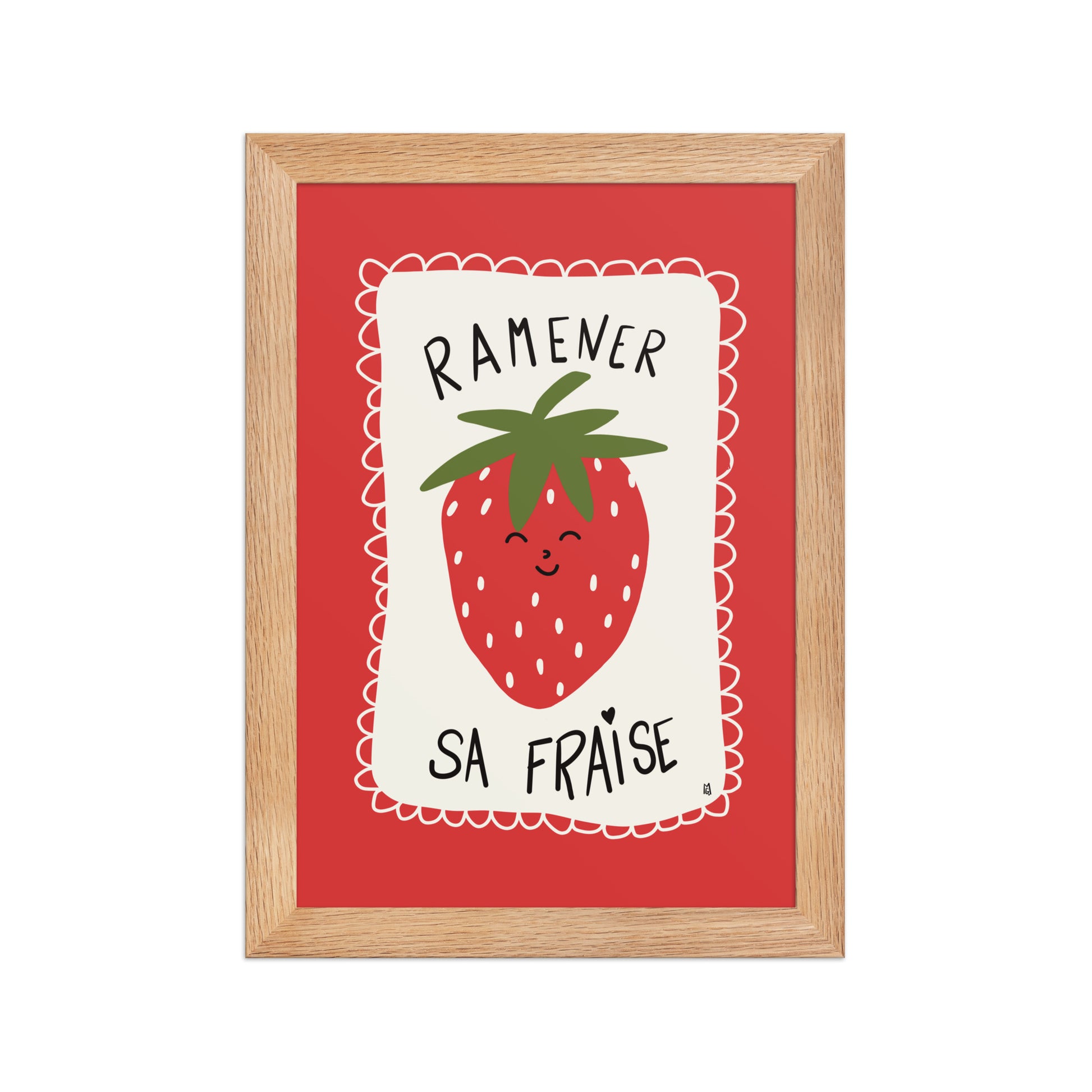 alt="Póster infantil fresa con marco sobre papel mate grueso – decoración divertida y colorida"