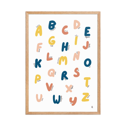 alt="Póster infantil abecedario colorido sobre papel mate grueso – lámina educativa y decorativa"