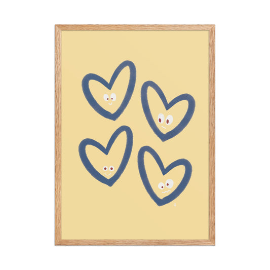alt=Poster encadré Coeurs rieurs - j