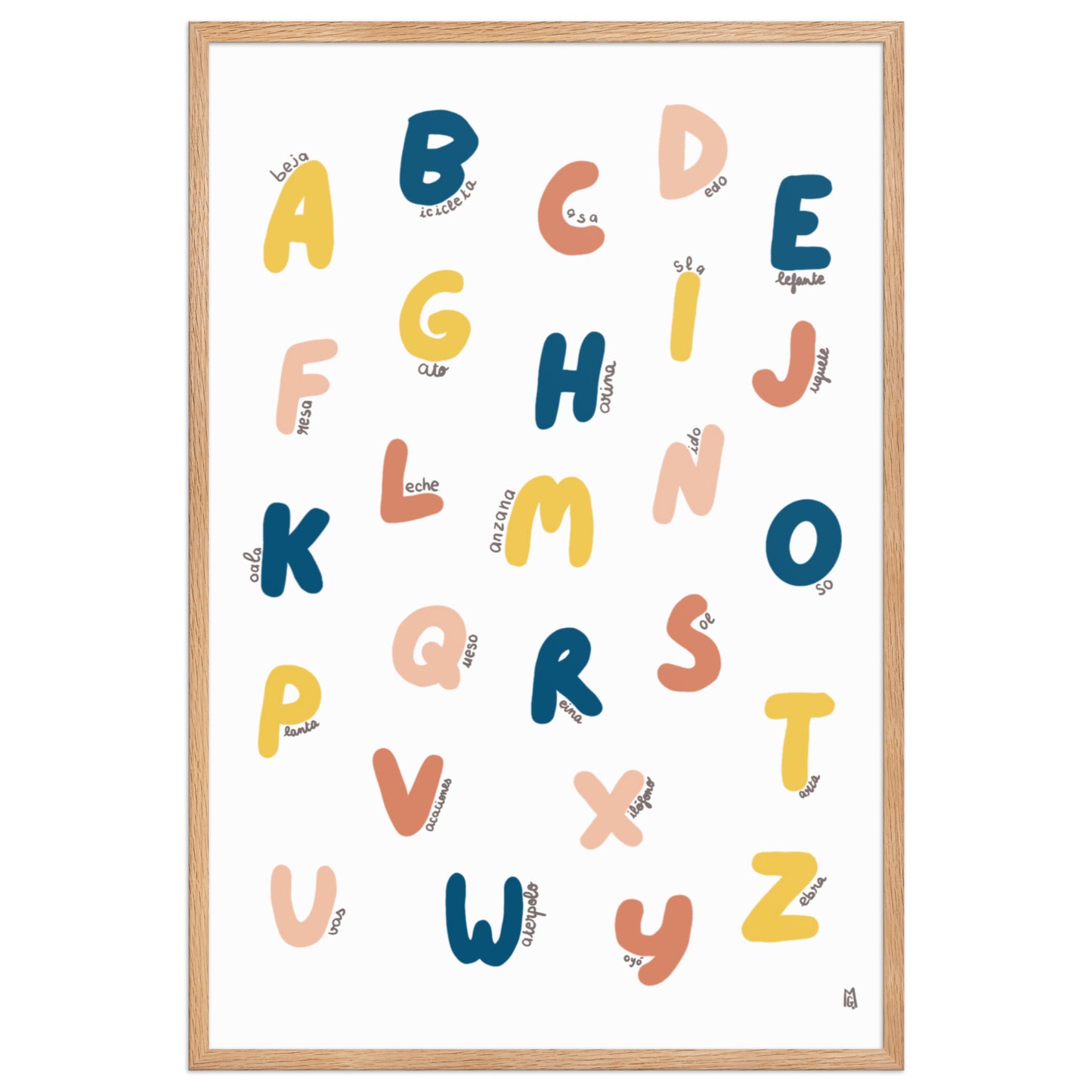 alt="Póster infantil abecedario colorido sobre papel mate grueso – lámina educativa y decorativa"