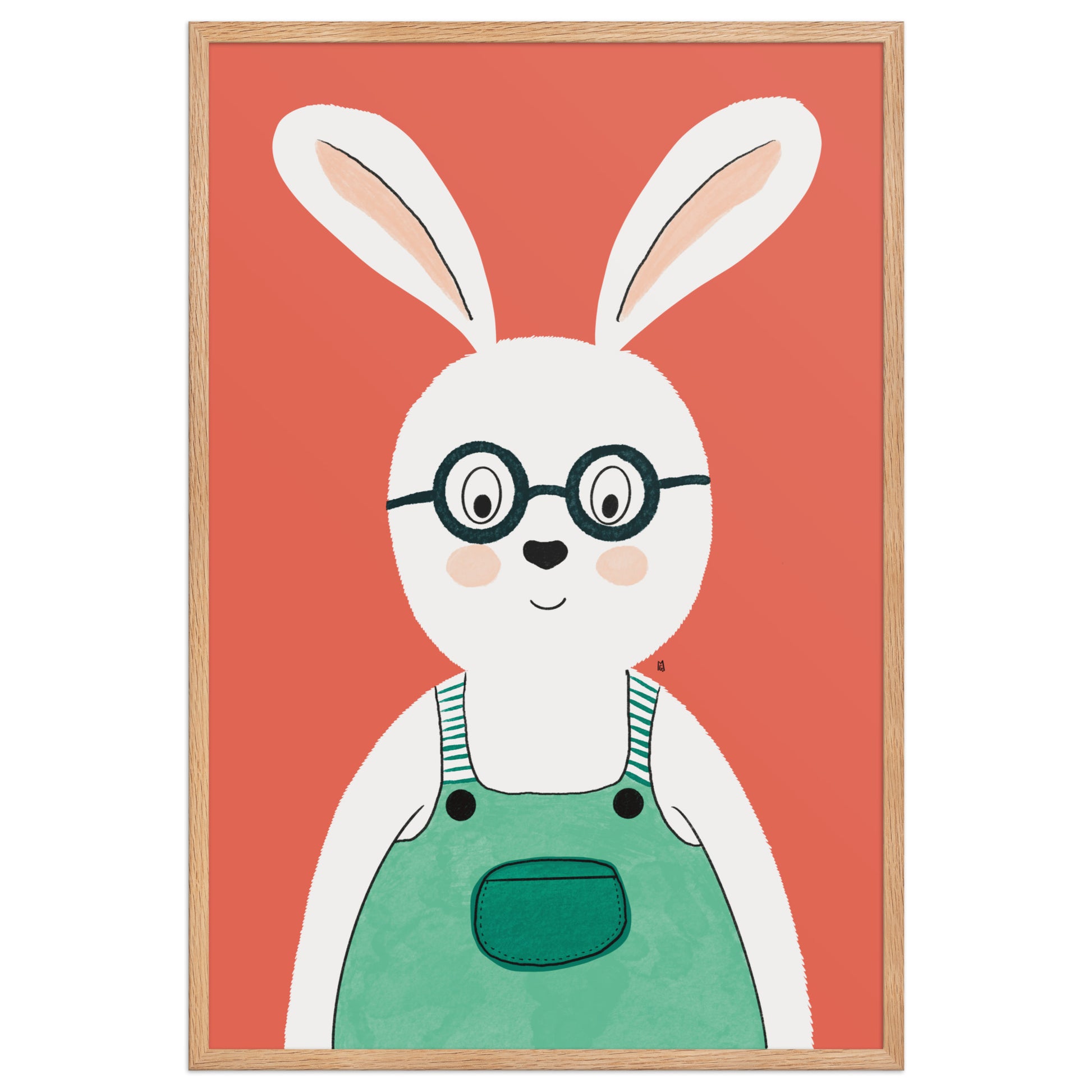 Póster infantil “Conejo con salopeta y gafas” (naranja) – Lámina decorativa adorable para habitación de niños - Kago Studio