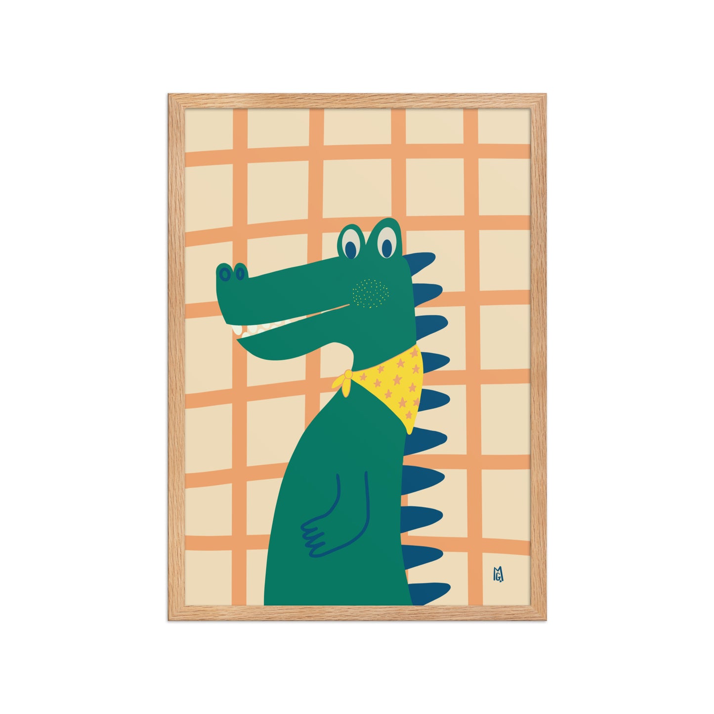 alt="Póster infantil cocodrilo con marco sobre papel mate grueso – decoración adorable para cuarto de niños"