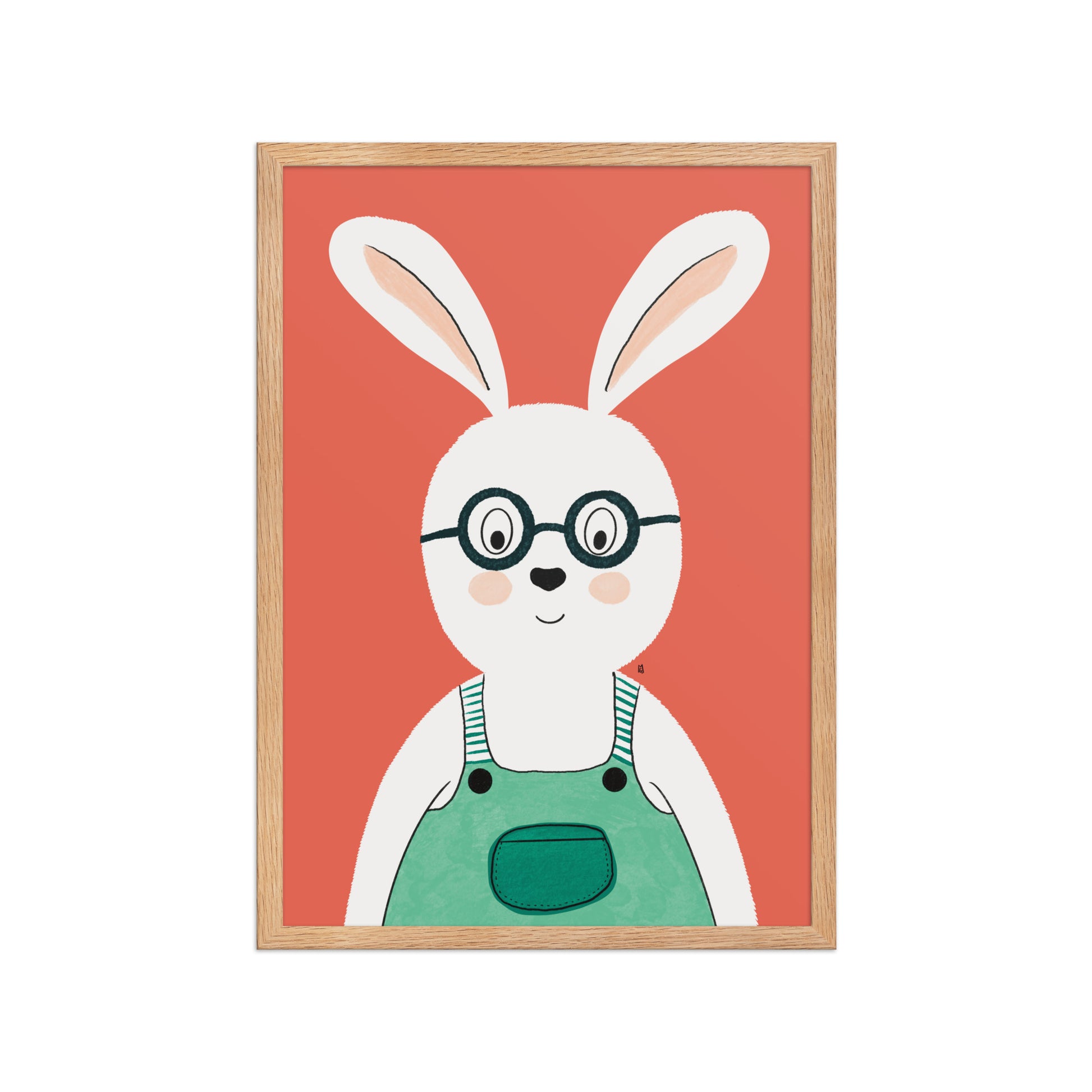 Póster infantil “Conejo con salopeta y gafas” (naranja) – Lámina decorativa adorable para habitación de niños - Kago Studio