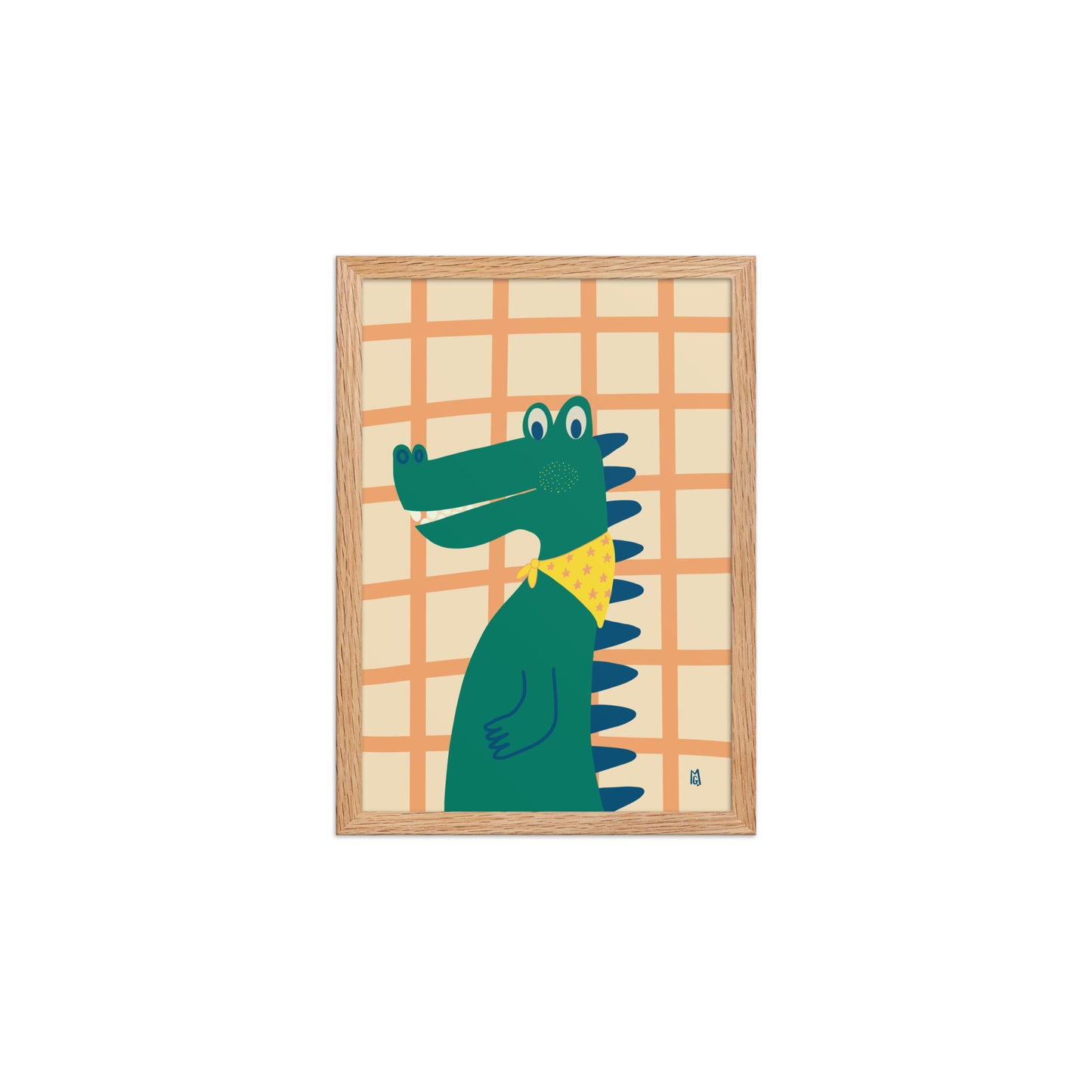 alt="Póster infantil cocodrilo con marco sobre papel mate grueso – decoración adorable para cuarto de niños"