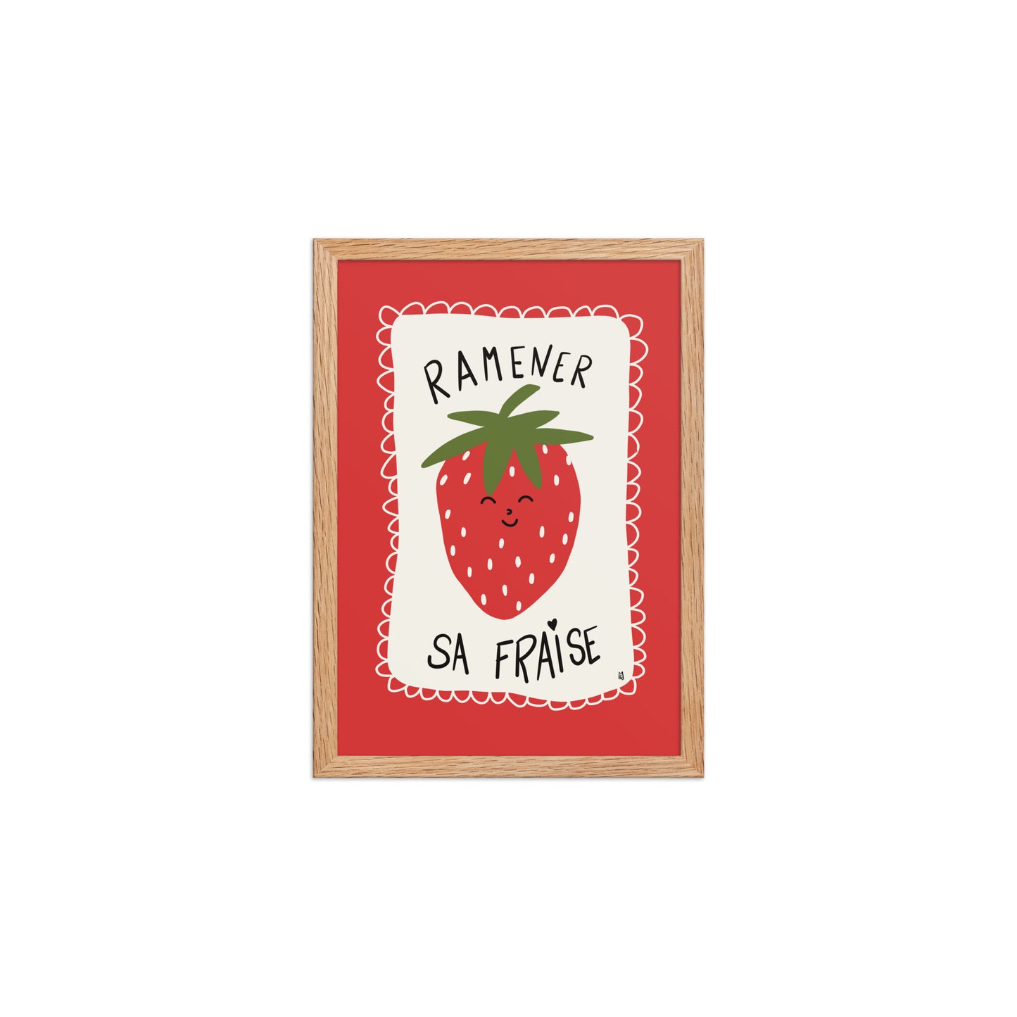 alt="Póster infantil fresa con marco sobre papel mate grueso – decoración divertida y colorida"