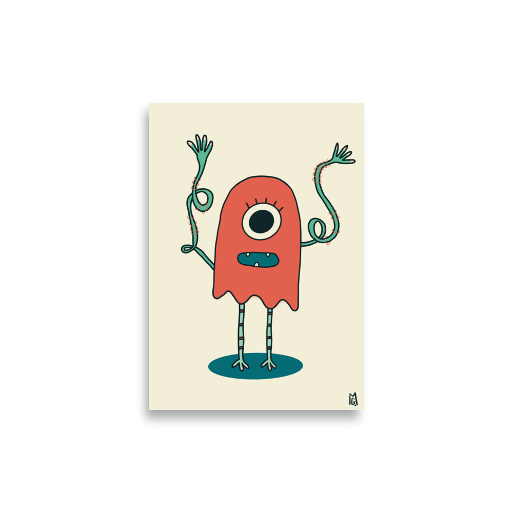 alt="Póster infantil Monstruo rojo en papel mate grueso – decoración divertida y original para habitación de niños"