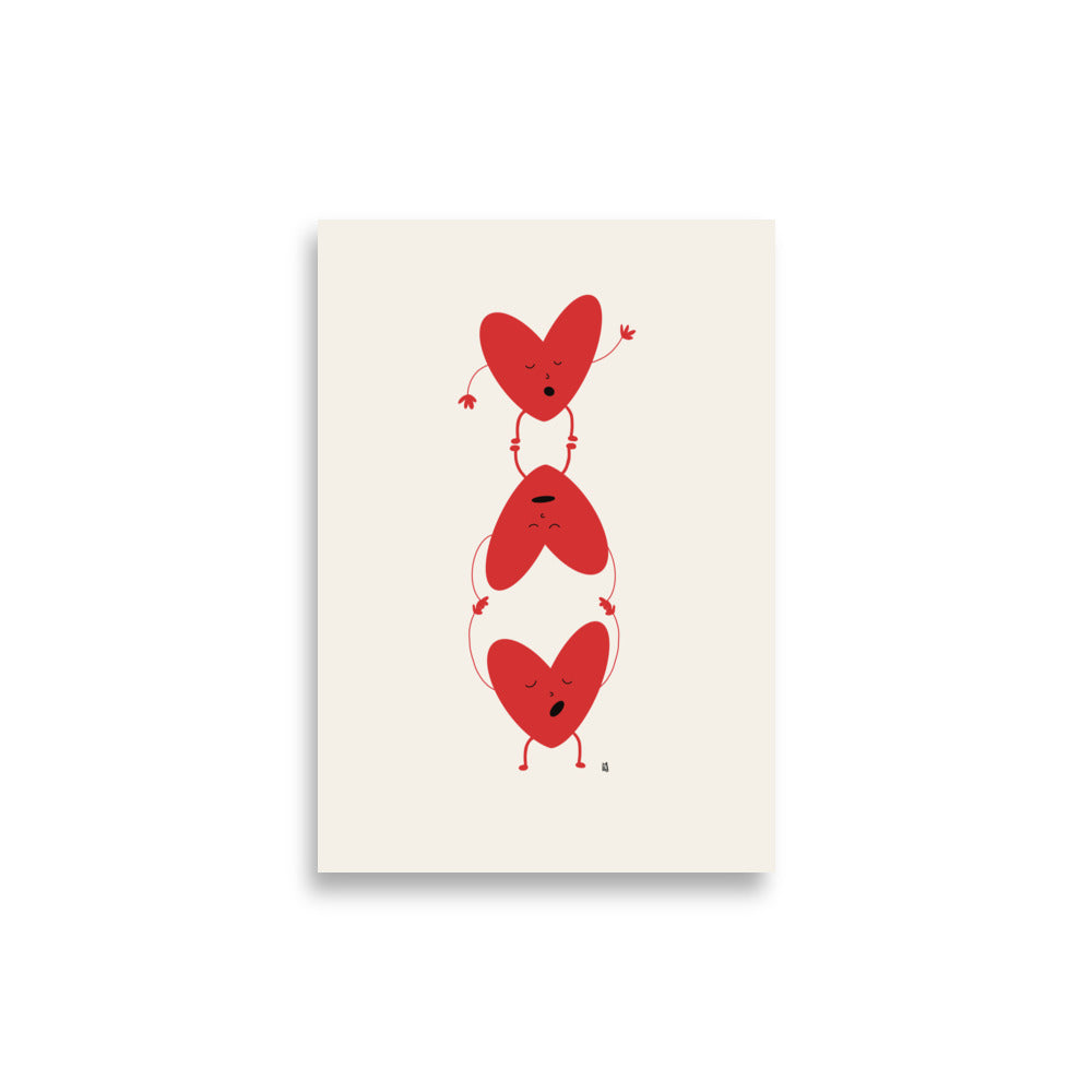 alt="Póster infantil Corazones rebeldes en papel mate grueso – decoración divertida y original para habitación de niños"