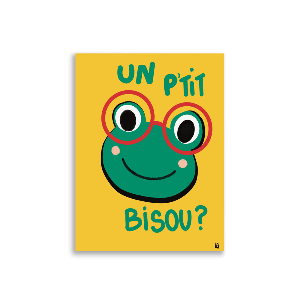 alt="Póster infantil Rana y beso en papel mate grueso – decoración divertida y original para habitación de niños"
