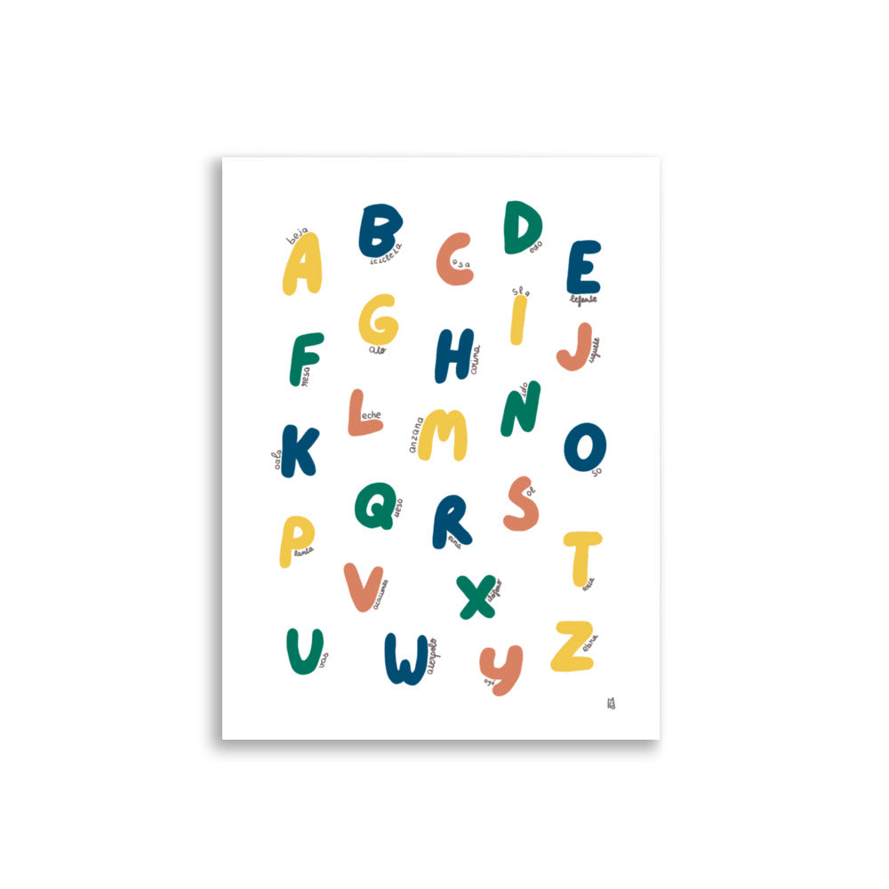 alt="Póster infantil Abecedario en papel mate grueso – decoración divertida y original para habitación de niños"