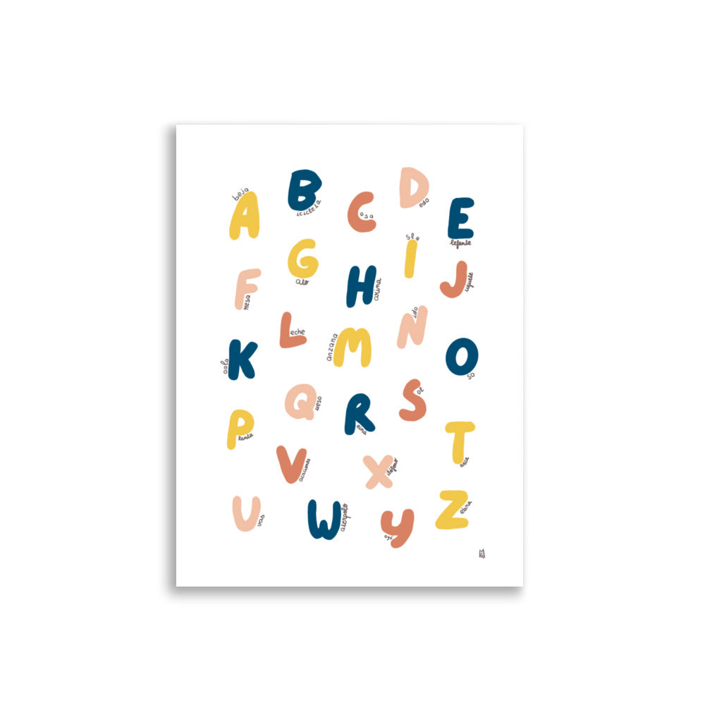 alt="Póster infantil Abecedario en papel mate grueso – decoración divertida y original para habitación de niños"