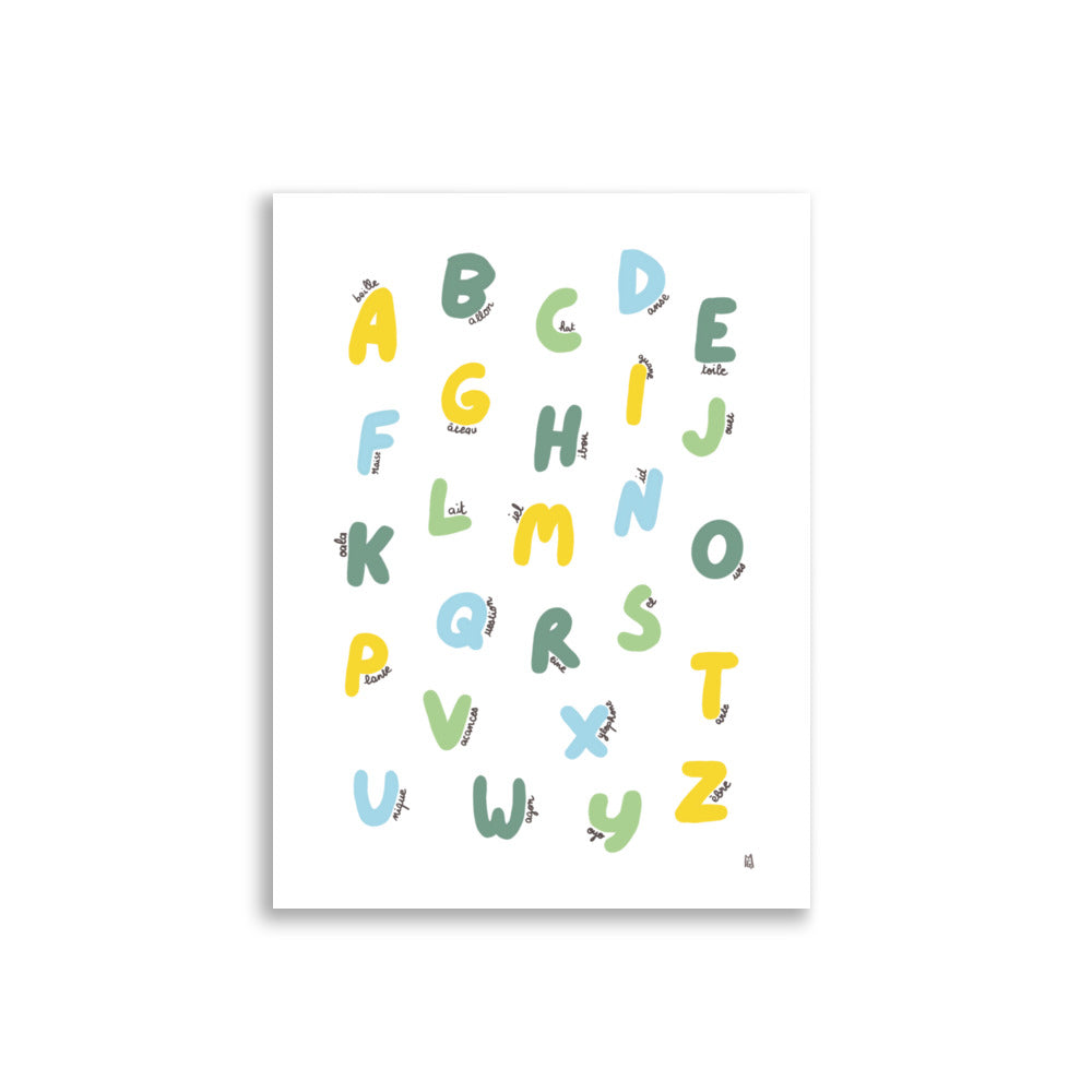 alt="Póster infantil Abecedario en papel mate grueso – decoración divertida y original para habitación de niños"