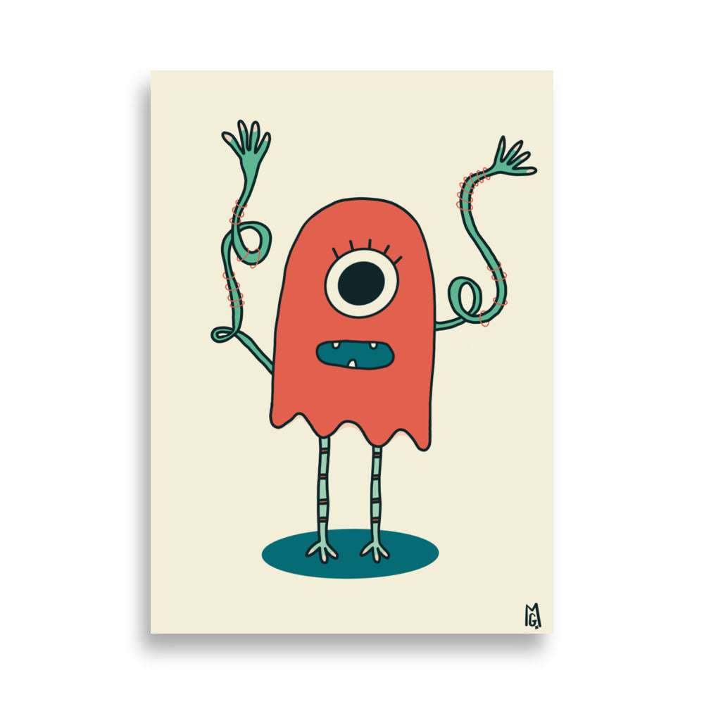 alt="Póster infantil Monstruo rojo en papel mate grueso – decoración divertida y original para habitación de niños"