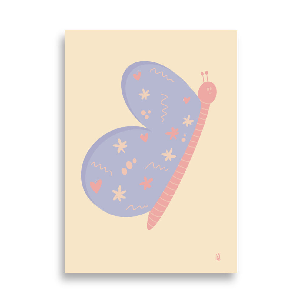 alt="Póster infantil Mariposa en papel mate grueso – decoración divertida y original para habitación de niños"