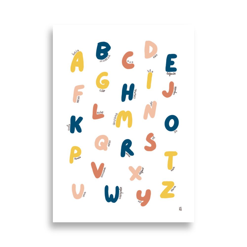 alt="Póster infantil Abecedario en papel mate grueso – decoración divertida y original para habitación de niños"