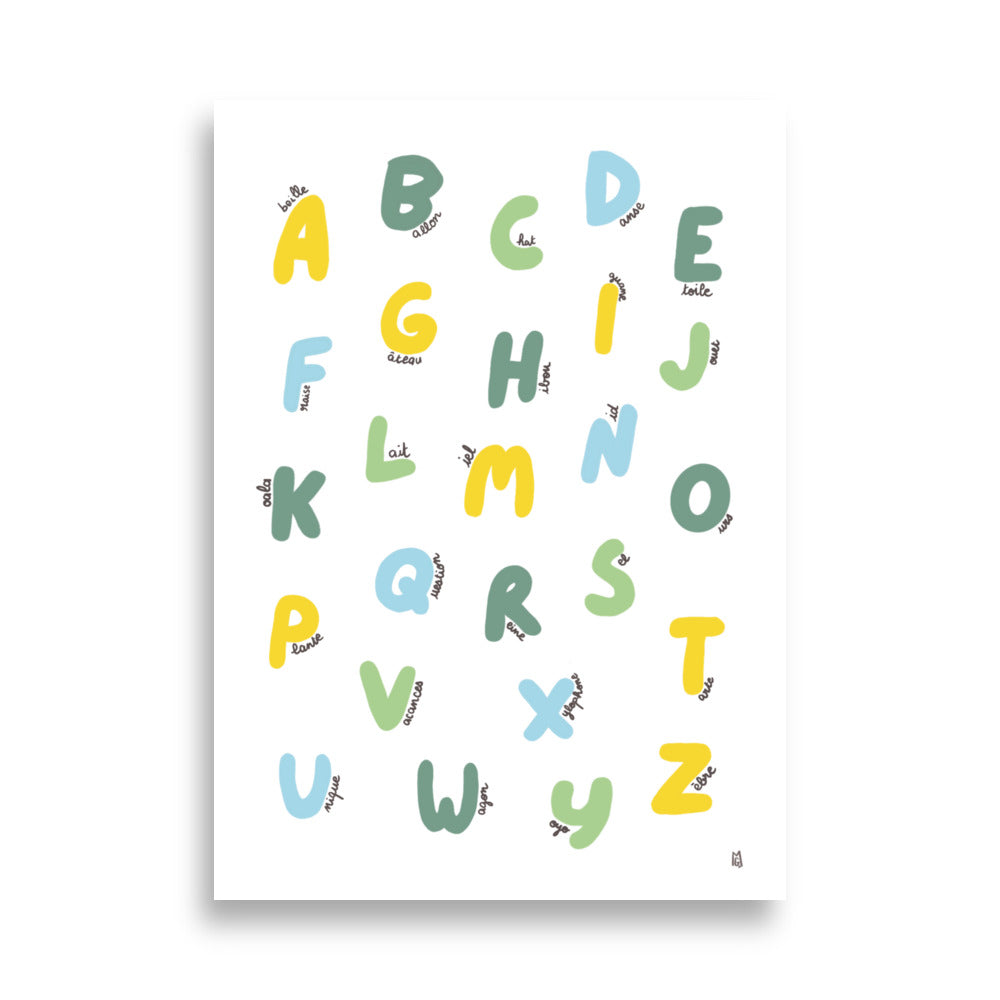 alt="Póster infantil Abecedario en papel mate grueso – decoración divertida y original para habitación de niños"