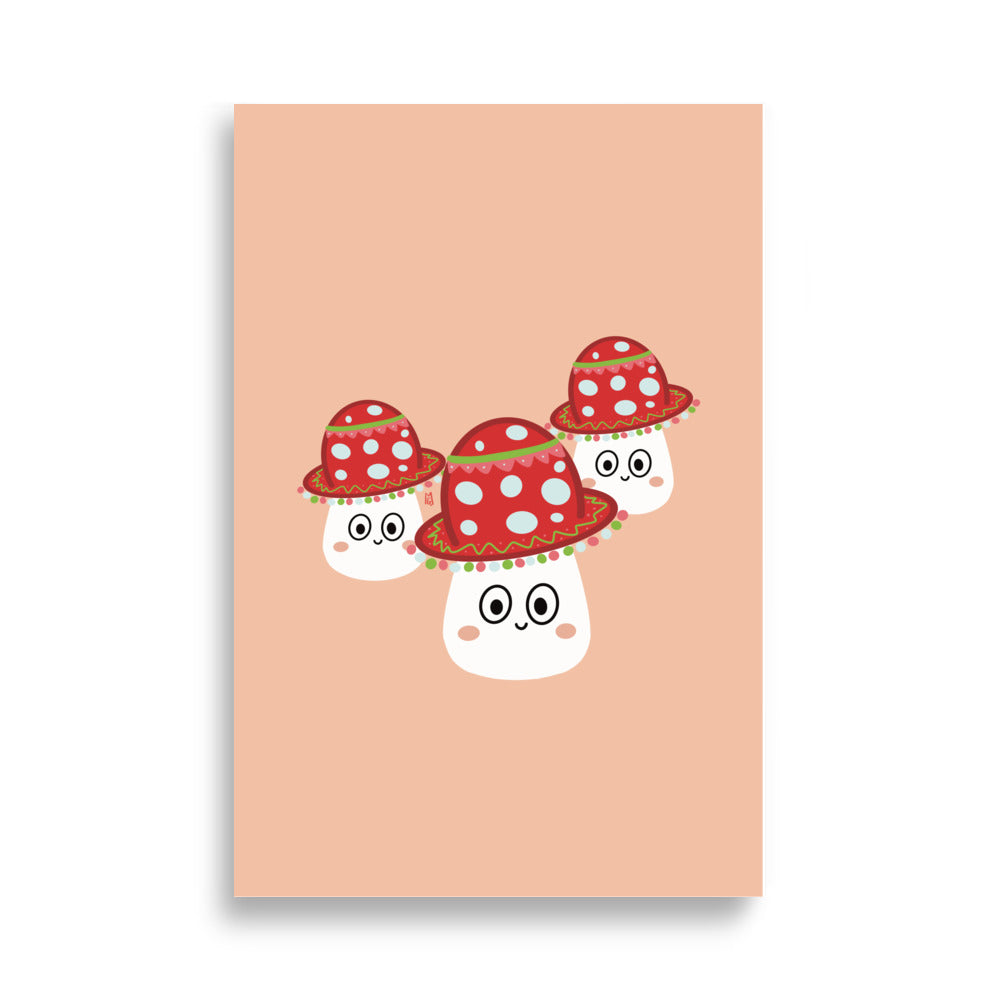 Póster decorativo “Tres setas con sombreros de colores” – Lámina divertida para habitación infantil - Kago Studio