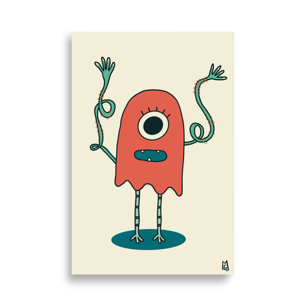 alt="Póster infantil Monstruo rojo en papel mate grueso – decoración divertida y original para habitación de niños"
