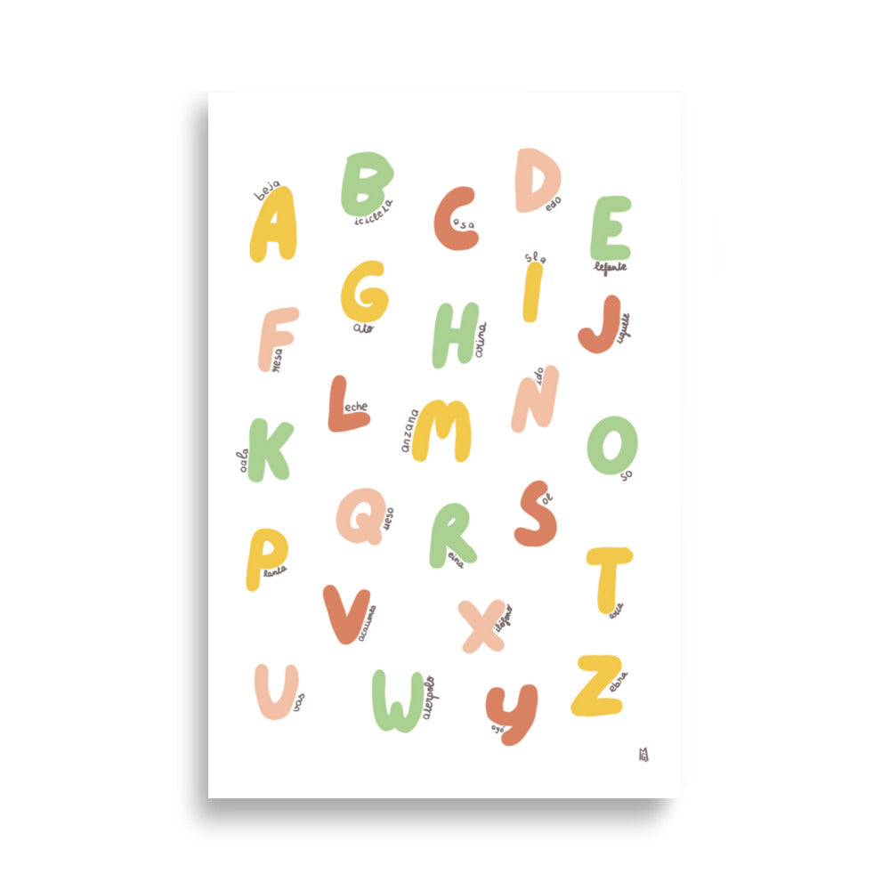 alt="Póster infantil Abecedario en papel mate grueso – decoración divertida y original para habitación de niños"
