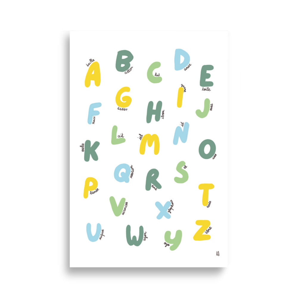 alt="Póster infantil Abecedario en papel mate grueso – decoración divertida y original para habitación de niños"