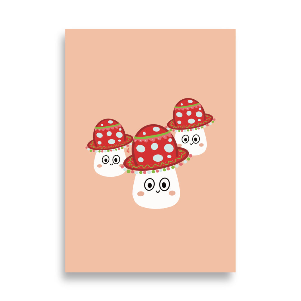Póster decorativo “Tres setas con sombreros de colores” – Lámina divertida para habitación infantil - Kago Studio