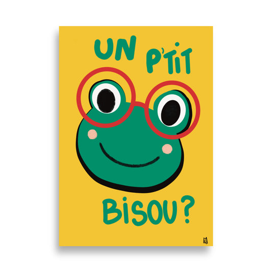 alt="Póster infantil Rana y beso en papel mate grueso – decoración divertida y original para habitación de niños"