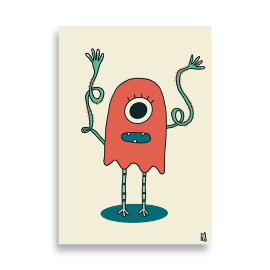 alt="Póster infantil Monstruo rojo en papel mate grueso – decoración divertida y original para habitación de niños"