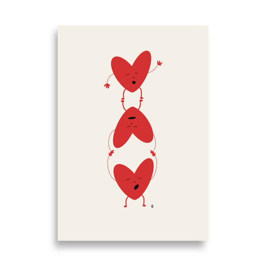 alt="Póster infantil Corazones rebeldes en papel mate grueso – decoración divertida y original para habitación de niños"
