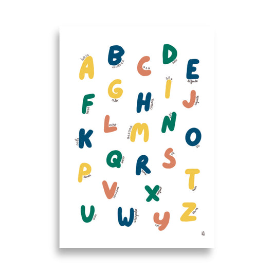 alt="Póster infantil Abecedario en papel mate grueso – decoración divertida y original para habitación de niños"