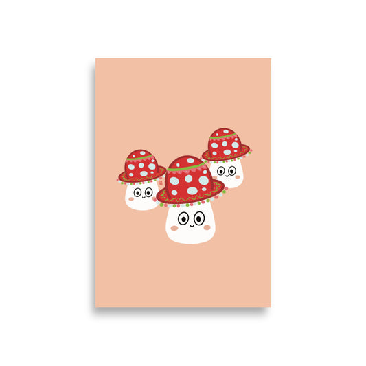 Póster decorativo “Tres setas con sombreros de colores” – Lámina divertida para habitación infantil - Kago Studio