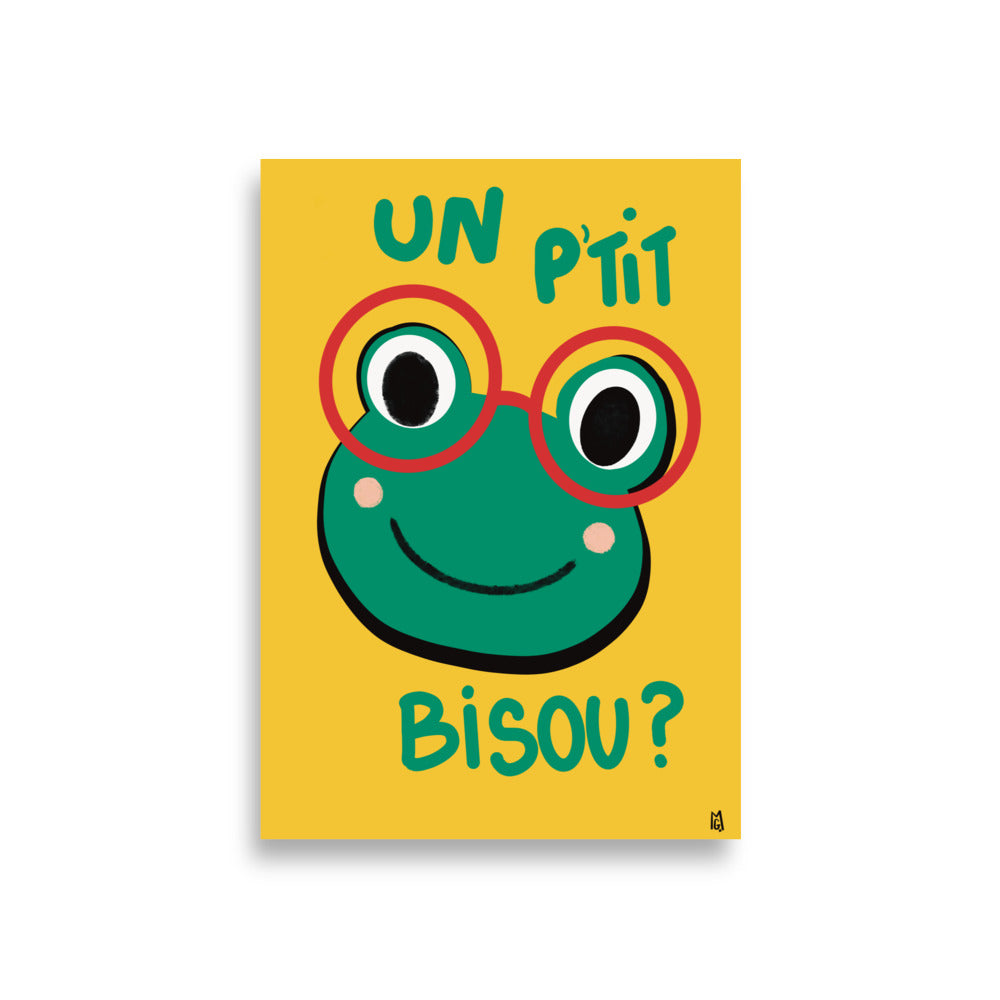 alt="Póster infantil Rana y beso en papel mate grueso – decoración divertida y original para habitación de niños"
