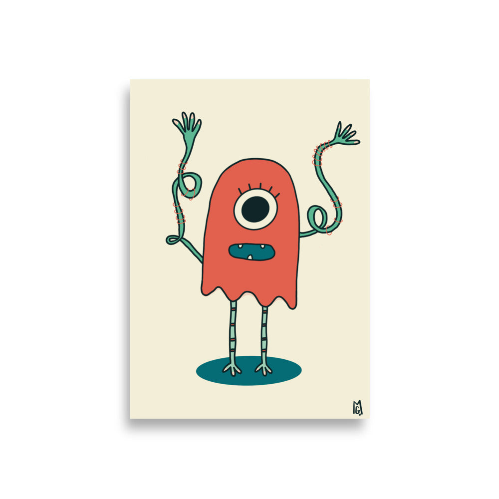alt="Póster infantil Monstruo rojo en papel mate grueso – decoración divertida y original para habitación de niños"