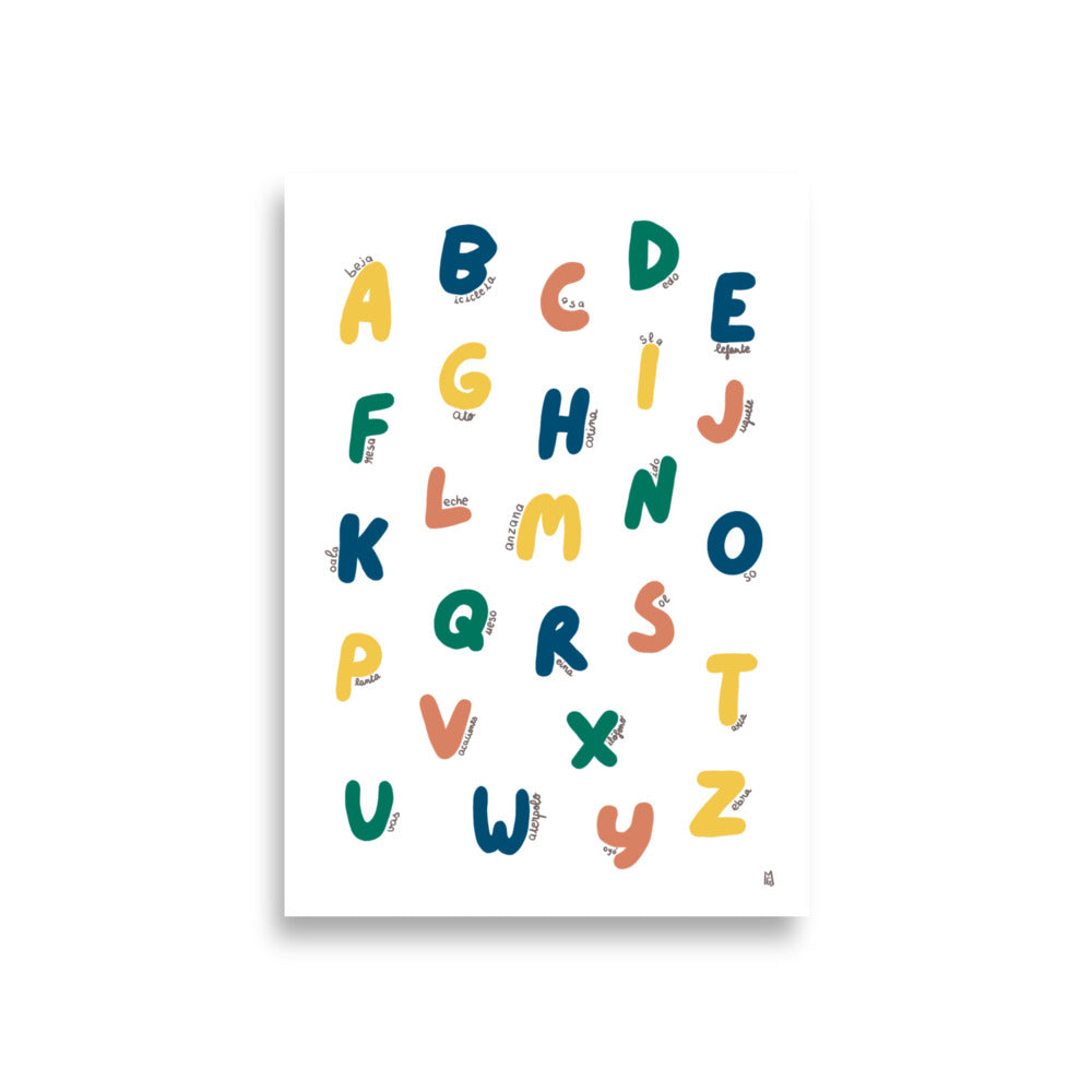 alt="Póster infantil Abecedario en papel mate grueso – decoración divertida y original para habitación de niños"