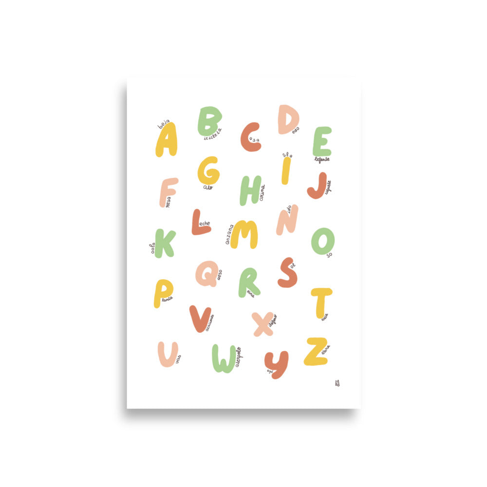 alt="Póster infantil Abecedario en papel mate grueso – decoración divertida y original para habitación de niños"