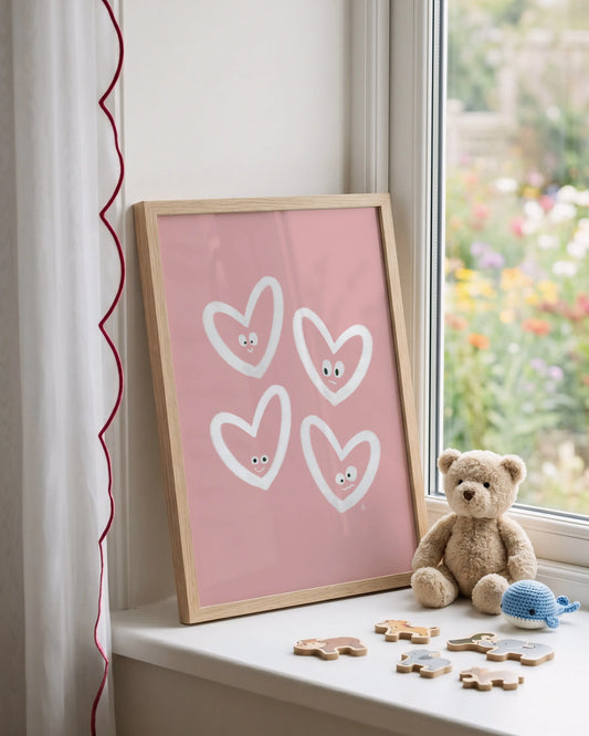 alt=Poster encadré Coeurs rieurs - r